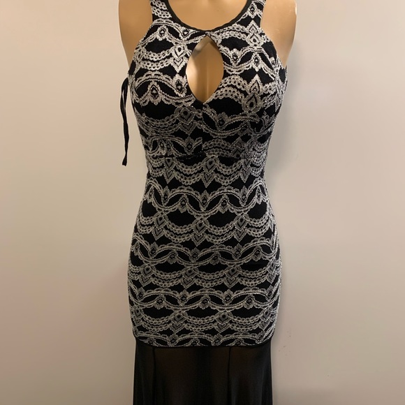 Women junior silver black high- low lace bodycon mermaid sleeveless dress size S - Picture 4 of 12